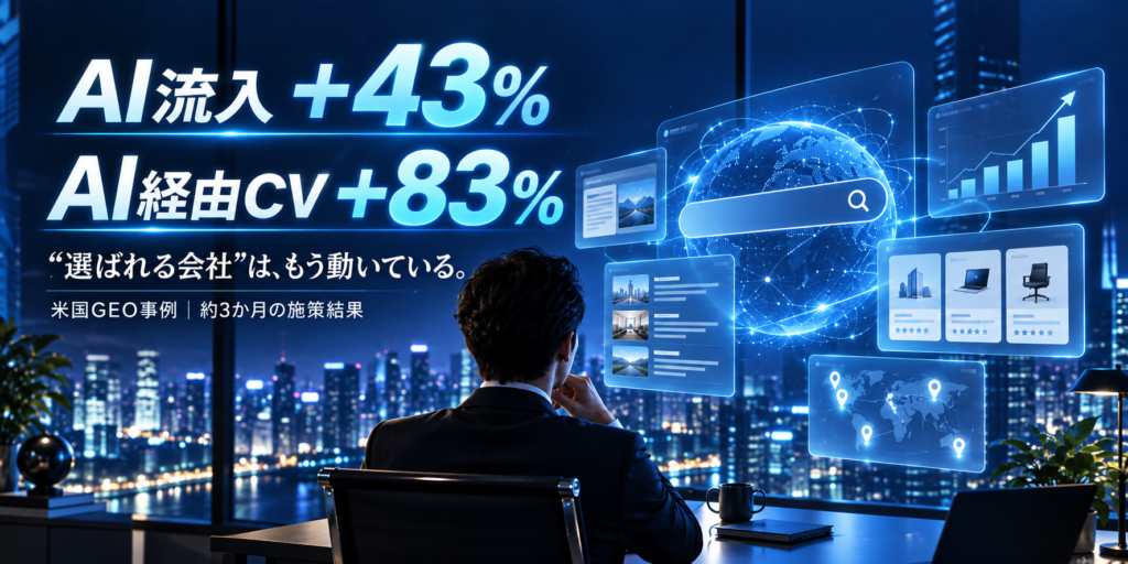 AI流入43%増、月間CV83%増。海外GEO事例に学ぶ「AIに選ばれる」ための設計